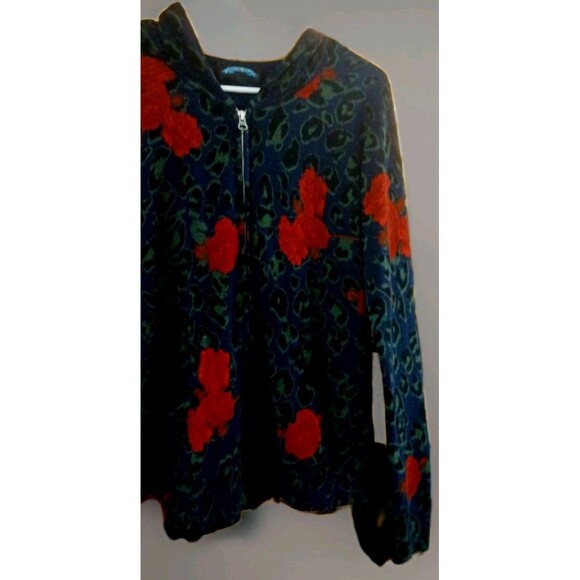 Y2K Grunge Rose Leopard Zip Hoodie Med Emo Goth Mall Punk VTG Full Zip Pockets - Picture 5 of 8